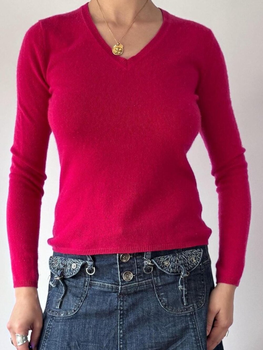 Vintage Lord & Taylor pink pure 100% cashmere long sleeved v neck knit sweater